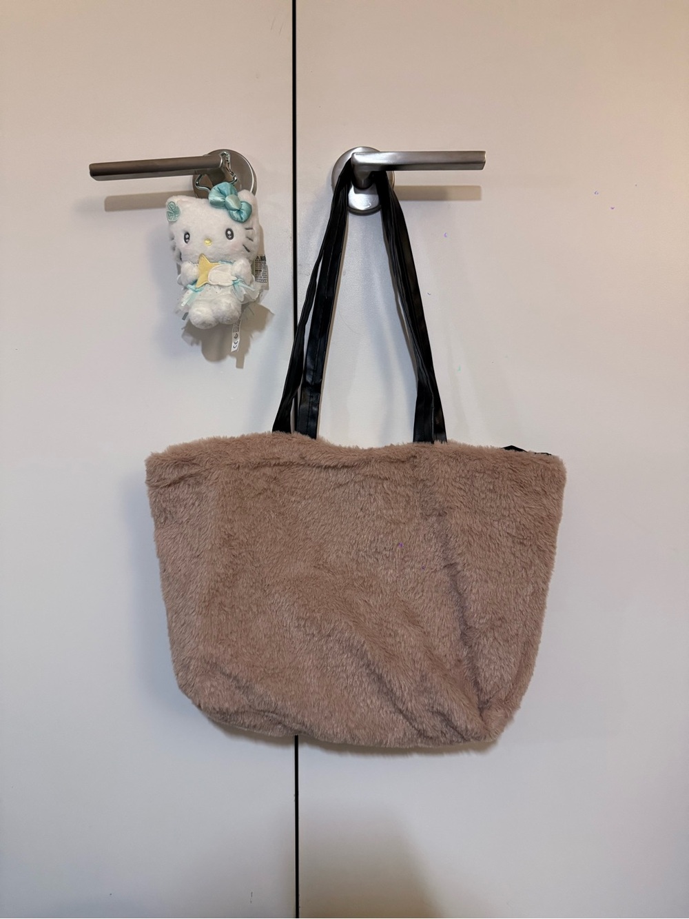 Plush Faux Fur Tote Bag in Taupe